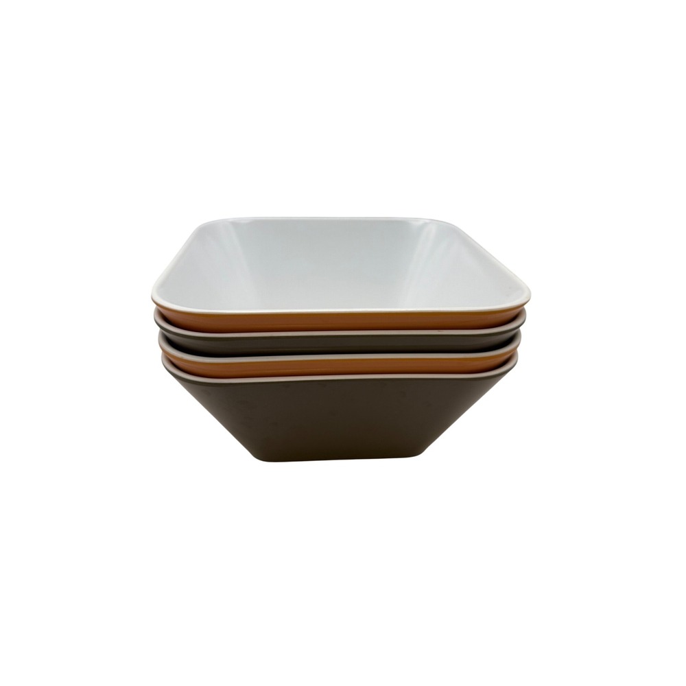 O Home Everyday‎ Melamine Square Bowls Set of 4 Brown and Orange